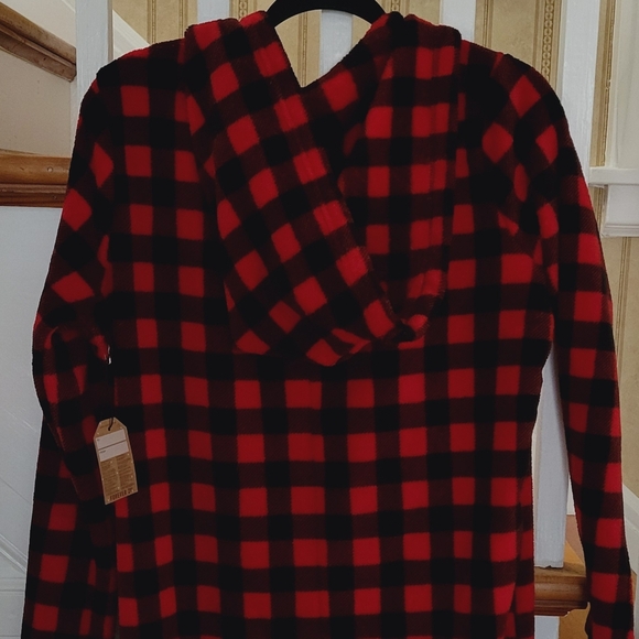 FOREVER 21 Hooded Fleece Plaid Cristmas Pajama Jumpsuit Size Small Winter - Picture 8 of 11